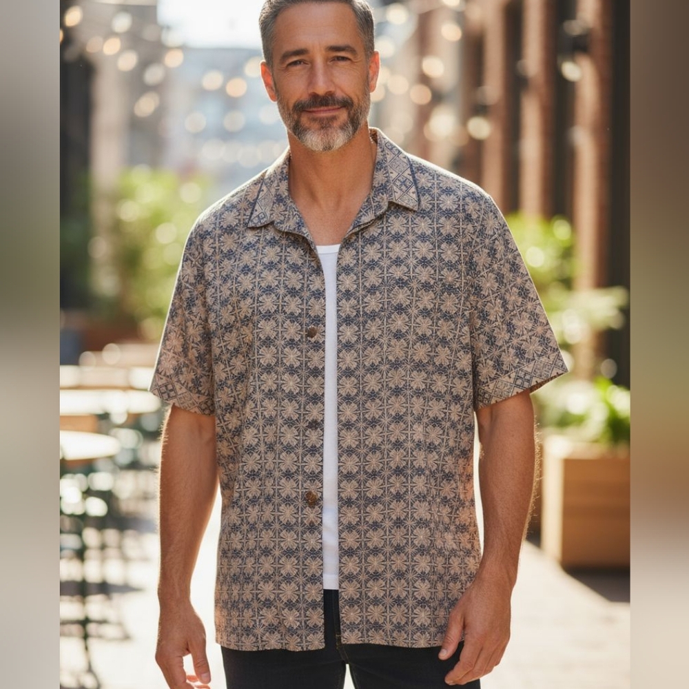 Men's Patterned Short Sleeve Button Up Shirt XL